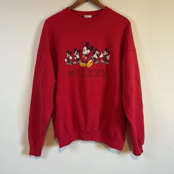 VTG Tourist Mickey Crewneck Sweatshirt XL Red Mouse 90s Americana Merch Disney - Picture 1 of 14